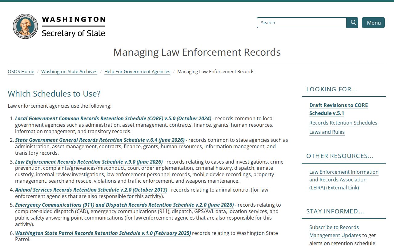 Skamania County jail record retention guidance from Washington State Archives